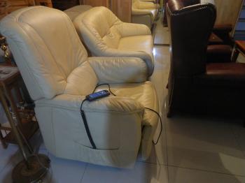 set canapele 2 cu 1 fotoliu electric crem din piele naturala ''''''